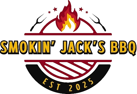 Logo for Smokin Jacks BBQ with a flame, grill, and EST 2025 text.